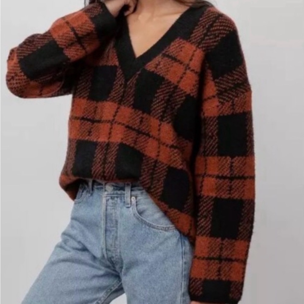 Rails Size XL Colleen Sweater Rust Black Plaid Knitwear Wool Blend Pullover